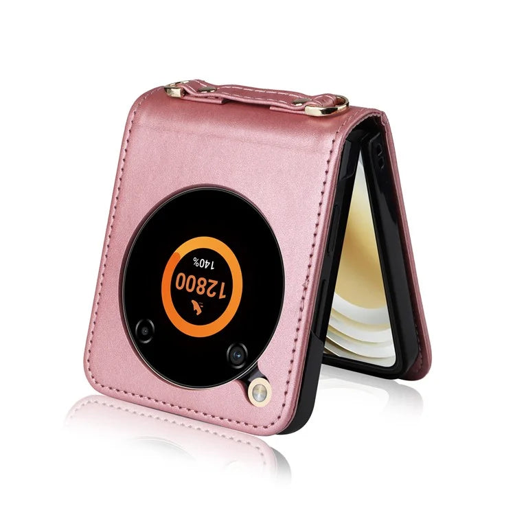 For ZTE nubia Flip 5G / Libero Flip A304ZT Case Card Holder Leather Phone Cover with Lanyard