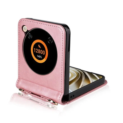 For ZTE nubia Flip 5G / Libero Flip A304ZT Case Card Holder Leather Phone Cover with Lanyard