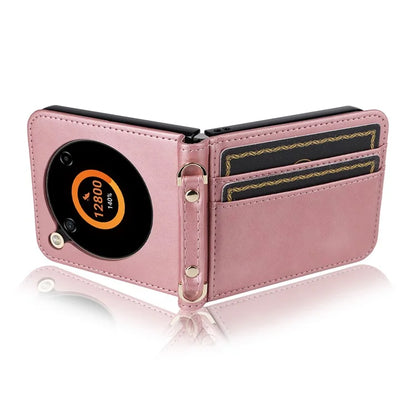 For ZTE nubia Flip 5G / Libero Flip A304ZT Case Card Holder Leather Phone Cover with Lanyard