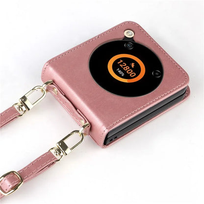 For ZTE nubia Flip 5G / Libero Flip A304ZT Case Card Holder Leather Phone Cover with Lanyard