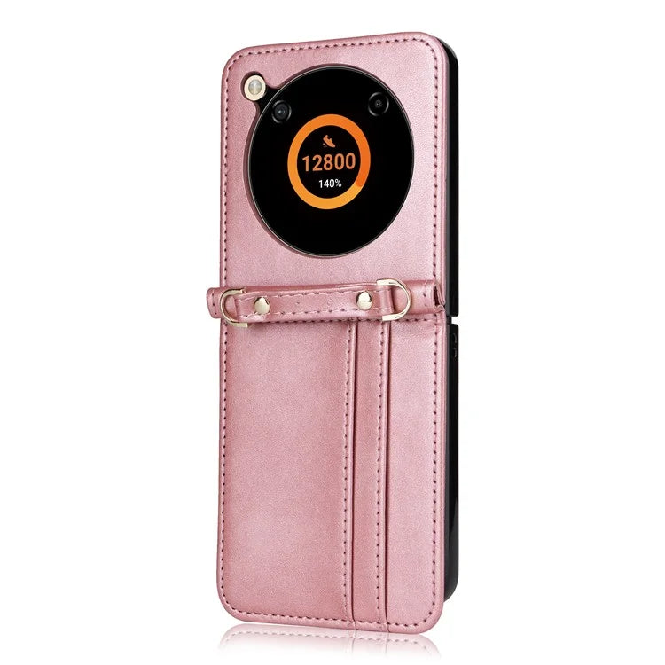 For ZTE nubia Flip 5G / Libero Flip A304ZT Case Card Holder Leather Phone Cover with Lanyard