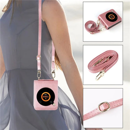 For ZTE nubia Flip 5G / Libero Flip A304ZT Case Card Holder Leather Phone Cover with Lanyard