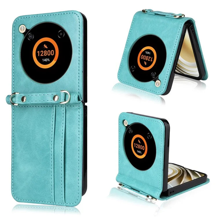 For ZTE nubia Flip 5G / Libero Flip A304ZT Case Card Holder Leather Phone Cover with Lanyard
