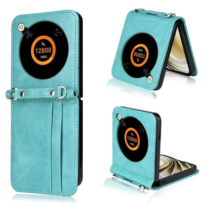 For ZTE nubia Flip 5G / Libero Flip A304ZT Case Card Holder Leather Phone Cover with Lanyard