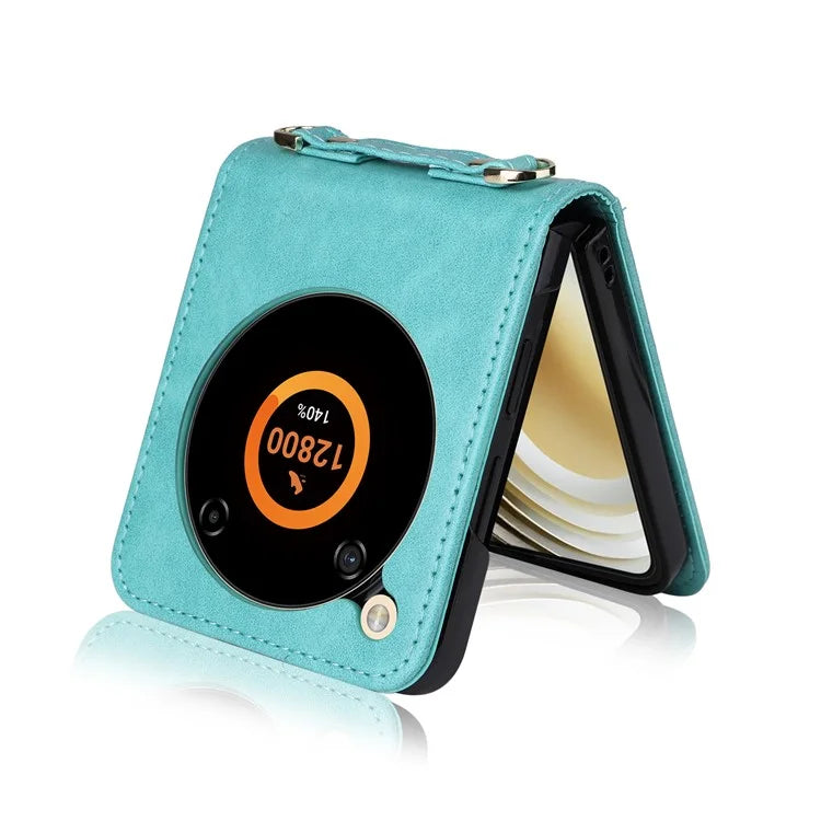 For ZTE nubia Flip 5G / Libero Flip A304ZT Case Card Holder Leather Phone Cover with Lanyard