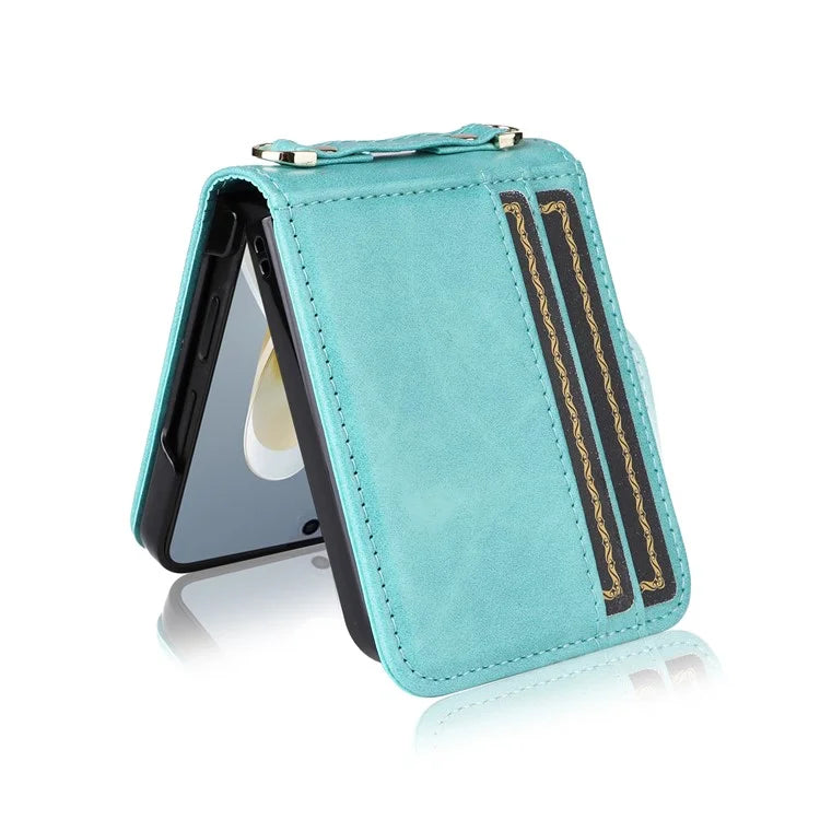 For ZTE nubia Flip 5G / Libero Flip A304ZT Case Card Holder Leather Phone Cover with Lanyard