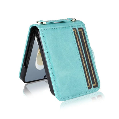 For ZTE nubia Flip 5G / Libero Flip A304ZT Case Card Holder Leather Phone Cover with Lanyard