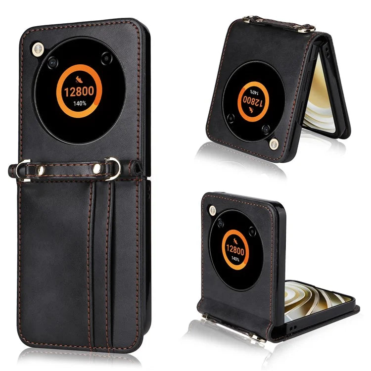 For ZTE nubia Flip 5G / Libero Flip A304ZT Case Card Holder Leather Phone Cover with Lanyard