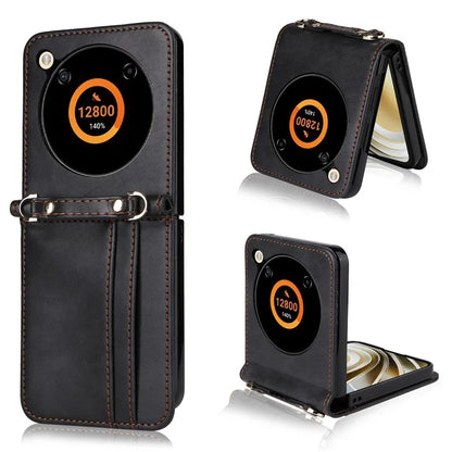 For ZTE nubia Flip 5G / Libero Flip A304ZT Case Card Holder Leather Phone Cover with Lanyard