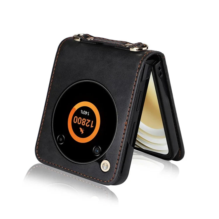 For ZTE nubia Flip 5G / Libero Flip A304ZT Case Card Holder Leather Phone Cover with Lanyard