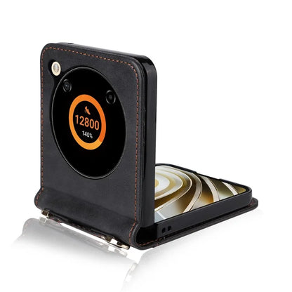 For ZTE nubia Flip 5G / Libero Flip A304ZT Case Card Holder Leather Phone Cover with Lanyard