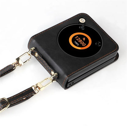 For ZTE nubia Flip 5G / Libero Flip A304ZT Case Card Holder Leather Phone Cover with Lanyard