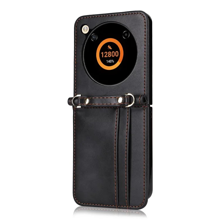 For ZTE nubia Flip 5G / Libero Flip A304ZT Case Card Holder Leather Phone Cover with Lanyard