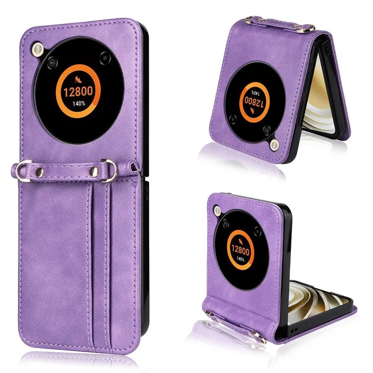 For ZTE nubia Flip 5G / Libero Flip A304ZT Case Card Holder Leather Phone Cover with Lanyard