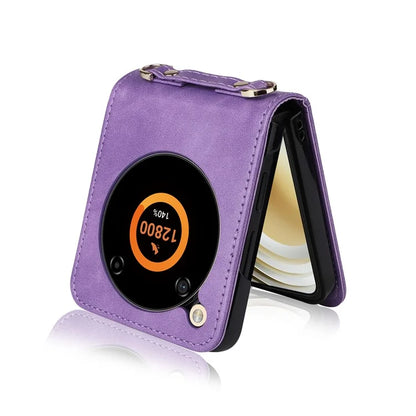 For ZTE nubia Flip 5G / Libero Flip A304ZT Case Card Holder Leather Phone Cover with Lanyard