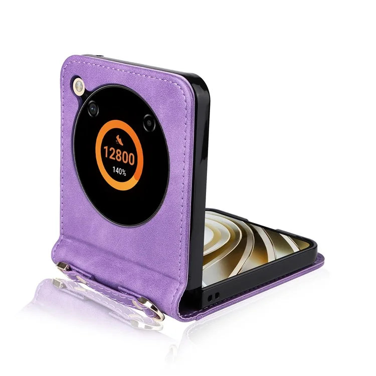 For ZTE nubia Flip 5G / Libero Flip A304ZT Case Card Holder Leather Phone Cover with Lanyard
