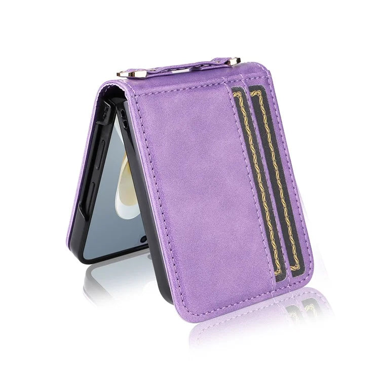 For ZTE nubia Flip 5G / Libero Flip A304ZT Case Card Holder Leather Phone Cover with Lanyard