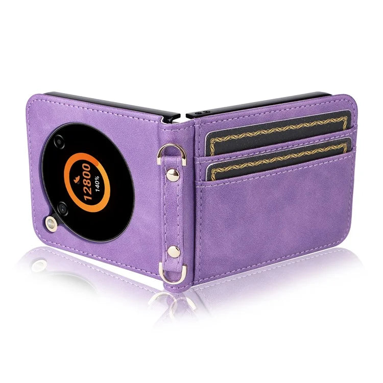 For ZTE nubia Flip 5G / Libero Flip A304ZT Case Card Holder Leather Phone Cover with Lanyard