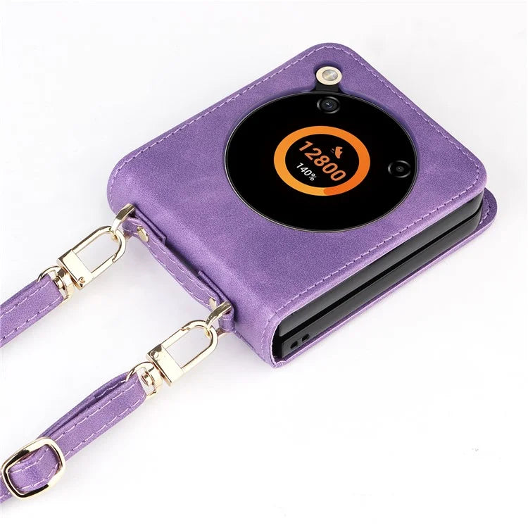 For ZTE nubia Flip 5G / Libero Flip A304ZT Case Card Holder Leather Phone Cover with Lanyard