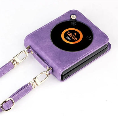 For ZTE nubia Flip 5G / Libero Flip A304ZT Case Card Holder Leather Phone Cover with Lanyard