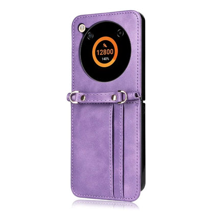 For ZTE nubia Flip 5G / Libero Flip A304ZT Case Card Holder Leather Phone Cover with Lanyard