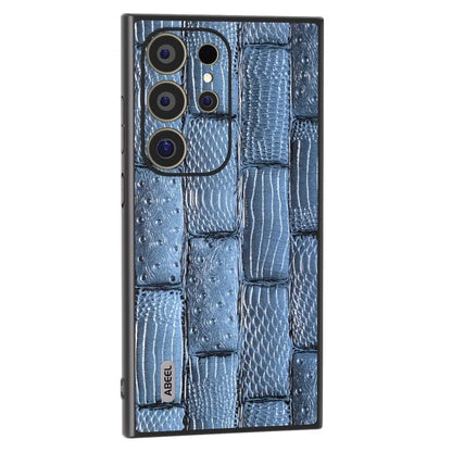 ABEEL For Samsung Galaxy S24 Ultra Case Mahjong Texture Genuine Cow Leather Shockproof Back Cover