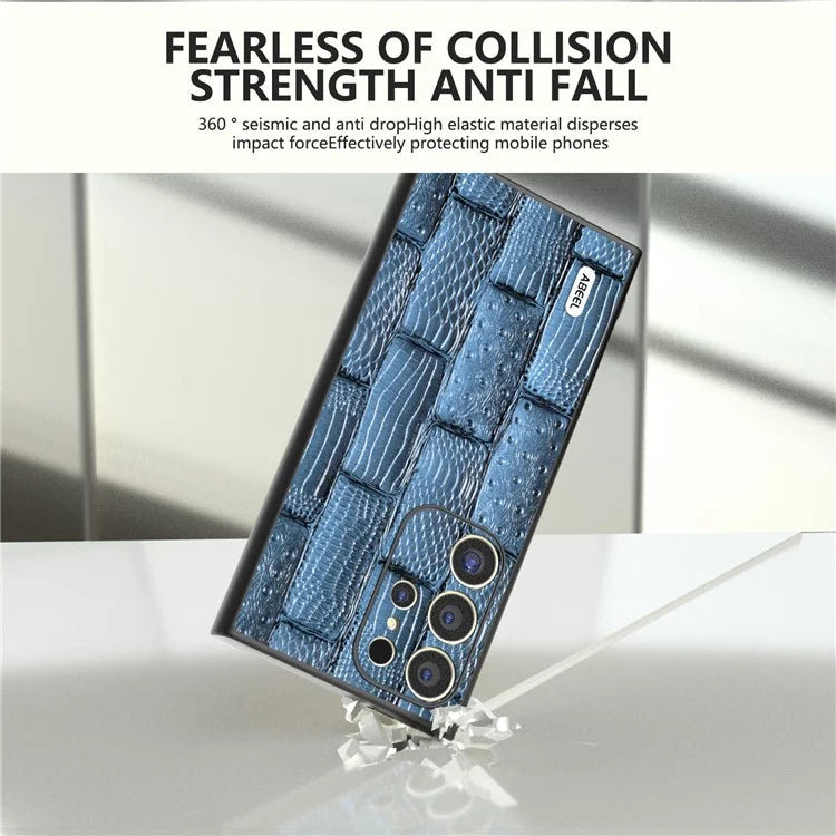 ABEEL For Samsung Galaxy S24 Ultra Case Mahjong Texture Genuine Cow Leather Shockproof Back Cover