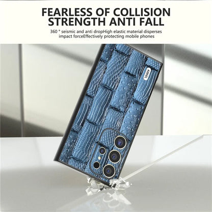 ABEEL For Samsung Galaxy S24 Ultra Case Mahjong Texture Genuine Cow Leather Shockproof Back Cover