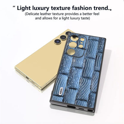 ABEEL For Samsung Galaxy S24 Ultra Case Mahjong Texture Genuine Cow Leather Shockproof Back Cover