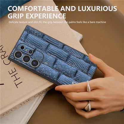 ABEEL For Samsung Galaxy S24 Ultra Case Mahjong Texture Genuine Cow Leather Shockproof Back Cover