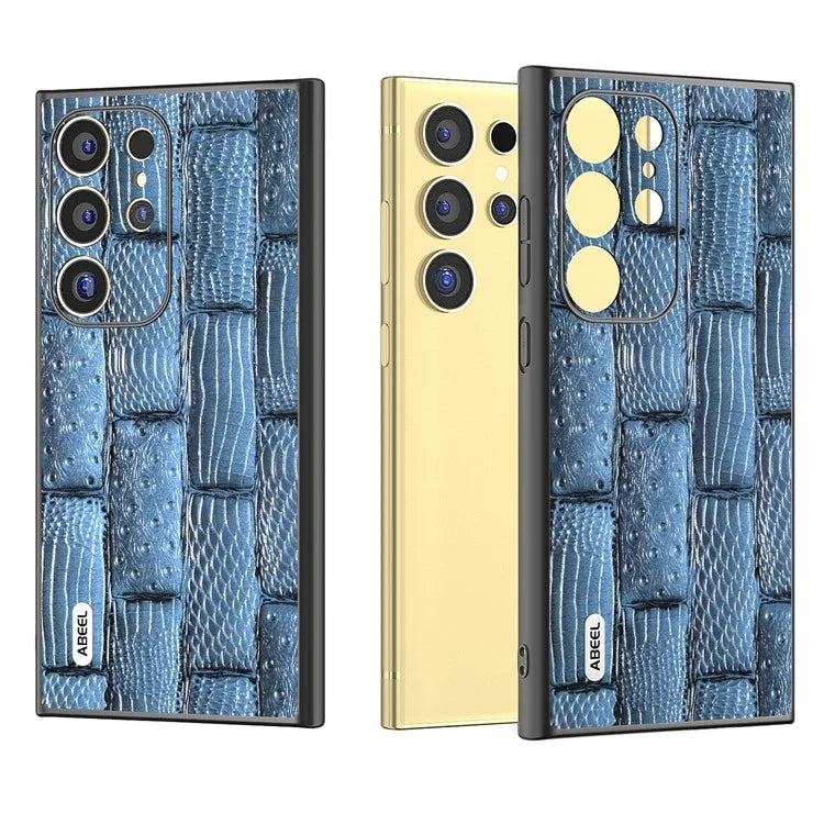 ABEEL For Samsung Galaxy S24 Ultra Case Mahjong Texture Genuine Cow Leather Shockproof Back Cover