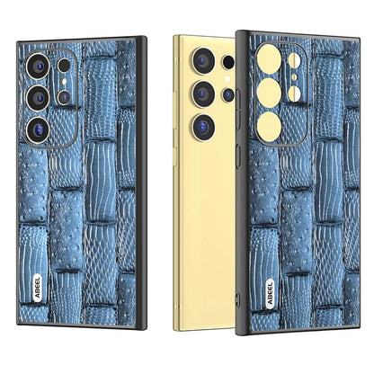 ABEEL For Samsung Galaxy S24 Ultra Case Mahjong Texture Genuine Cow Leather Shockproof Back Cover