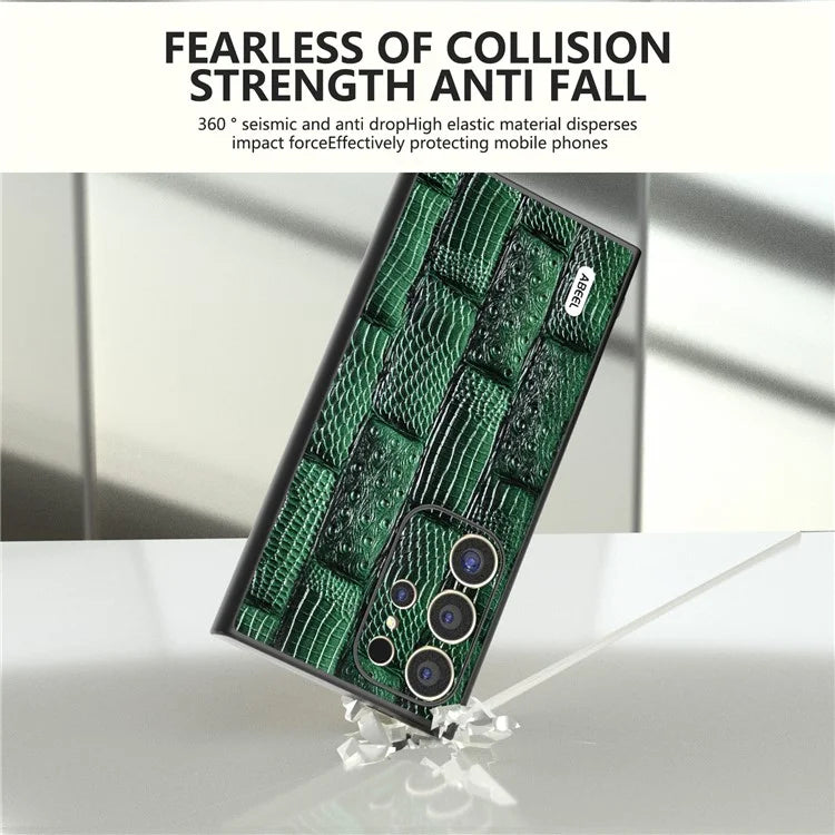 ABEEL For Samsung Galaxy S24 Ultra Case Mahjong Texture Genuine Cow Leather Shockproof Back Cover