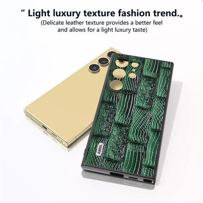 ABEEL For Samsung Galaxy S24 Ultra Case Mahjong Texture Genuine Cow Leather Shockproof Back Cover