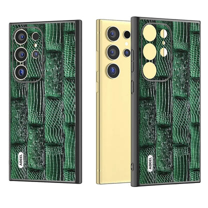 ABEEL For Samsung Galaxy S24 Ultra Case Mahjong Texture Genuine Cow Leather Shockproof Back Cover