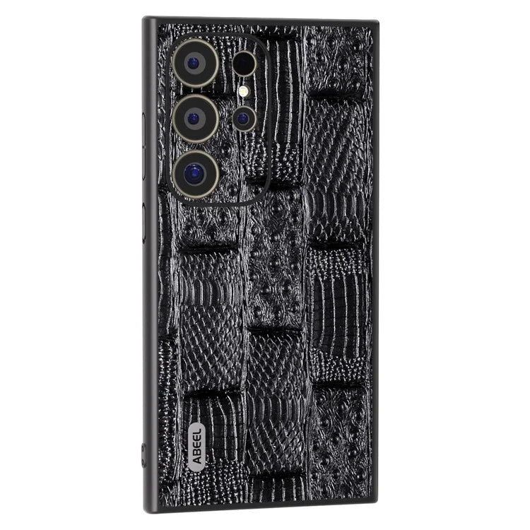 ABEEL For Samsung Galaxy S24 Ultra Case Mahjong Texture Genuine Cow Leather Shockproof Back Cover