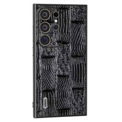 ABEEL For Samsung Galaxy S24 Ultra Case Mahjong Texture Genuine Cow Leather Shockproof Back Cover