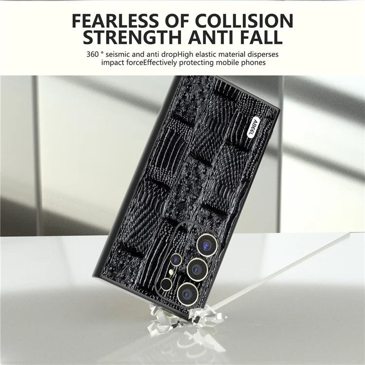 ABEEL For Samsung Galaxy S24 Ultra Case Mahjong Texture Genuine Cow Leather Shockproof Back Cover