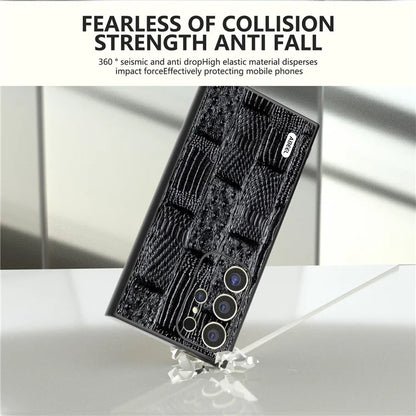 ABEEL For Samsung Galaxy S24 Ultra Case Mahjong Texture Genuine Cow Leather Shockproof Back Cover