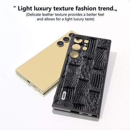 ABEEL For Samsung Galaxy S24 Ultra Case Mahjong Texture Genuine Cow Leather Shockproof Back Cover