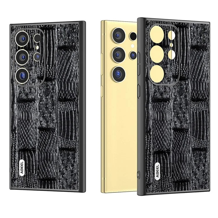 ABEEL For Samsung Galaxy S24 Ultra Case Mahjong Texture Genuine Cow Leather Shockproof Back Cover