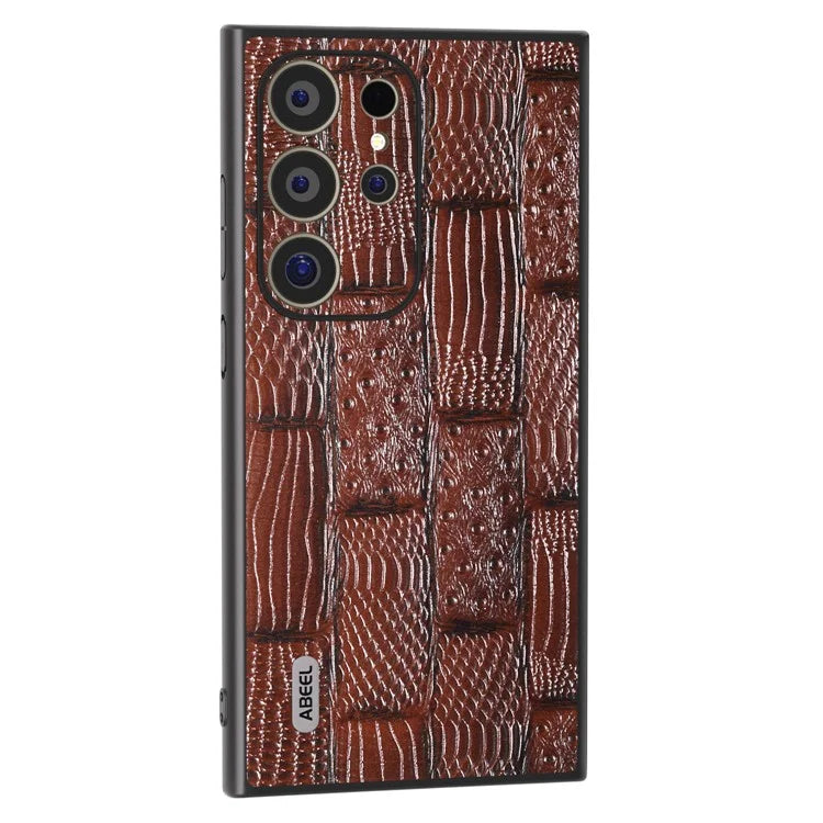 ABEEL For Samsung Galaxy S24 Ultra Case Mahjong Texture Genuine Cow Leather Shockproof Back Cover