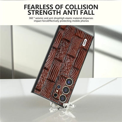 ABEEL For Samsung Galaxy S24 Ultra Case Mahjong Texture Genuine Cow Leather Shockproof Back Cover