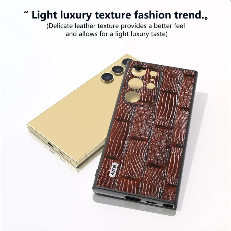 ABEEL For Samsung Galaxy S24 Ultra Case Mahjong Texture Genuine Cow Leather Shockproof Back Cover