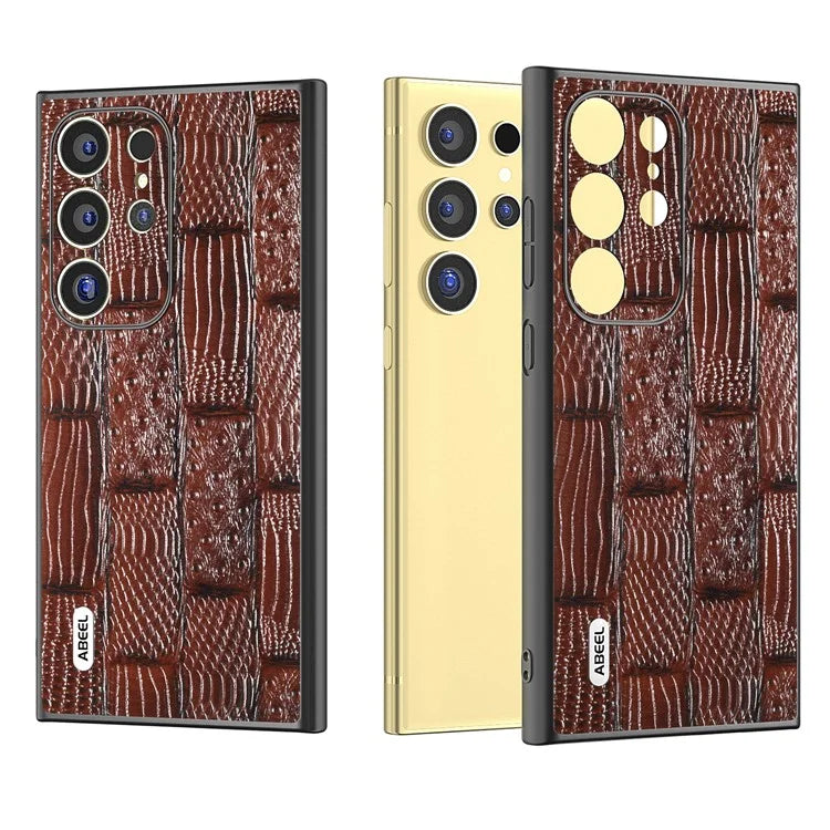 ABEEL For Samsung Galaxy S24 Ultra Case Mahjong Texture Genuine Cow Leather Shockproof Back Cover