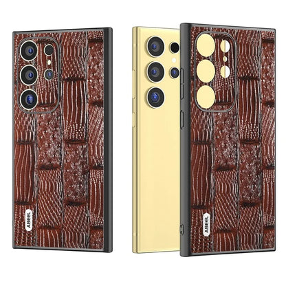 ABEEL For Samsung Galaxy S24 Ultra Case Mahjong Texture Genuine Cow Leather Shockproof Back Cover