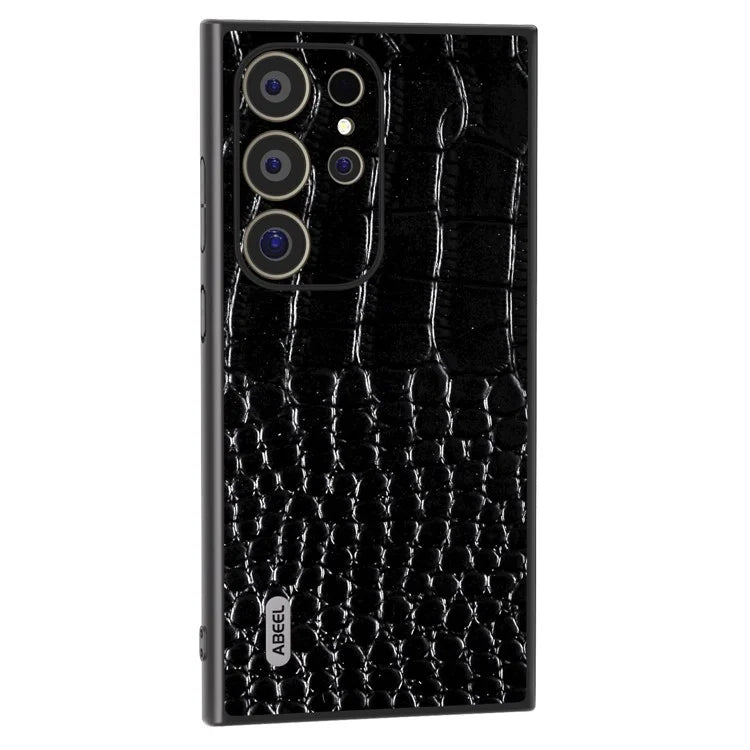 ABEEL For Samsung Galaxy S24 Ultra Case Crocodile Texture Genuine Cow Leather+PC+TPU Anti-Drop Phone Cover
