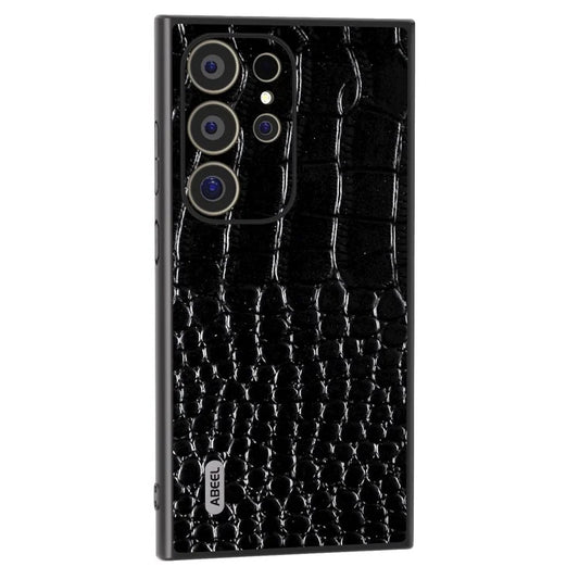 ABEEL For Samsung Galaxy S24 Ultra Case Crocodile Texture Genuine Cow Leather+PC+TPU Anti-Drop Phone Cover