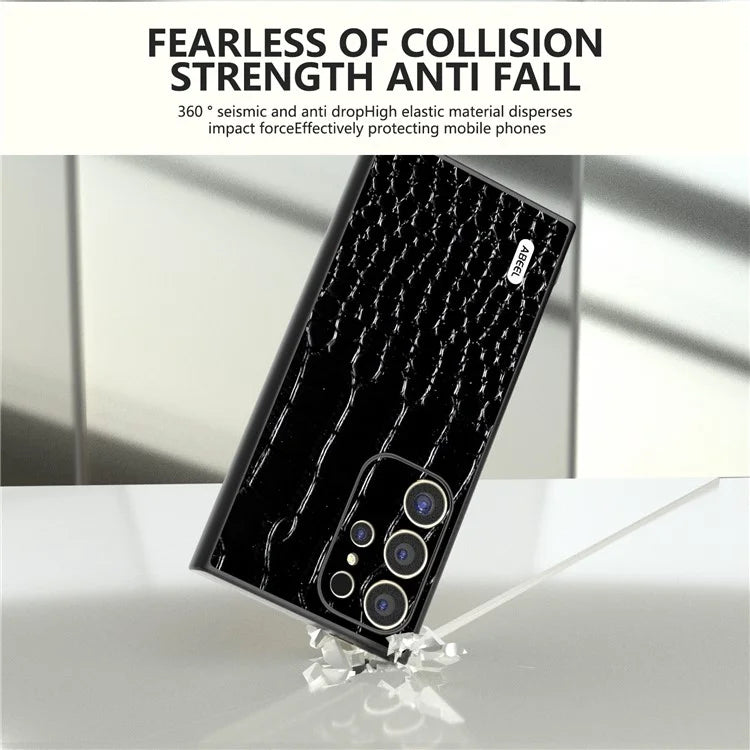 ABEEL For Samsung Galaxy S24 Ultra Case Crocodile Texture Genuine Cow Leather+PC+TPU Anti-Drop Phone Cover