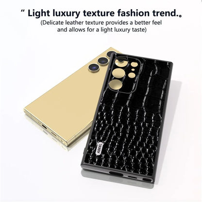 ABEEL For Samsung Galaxy S24 Ultra Case Crocodile Texture Genuine Cow Leather+PC+TPU Anti-Drop Phone Cover